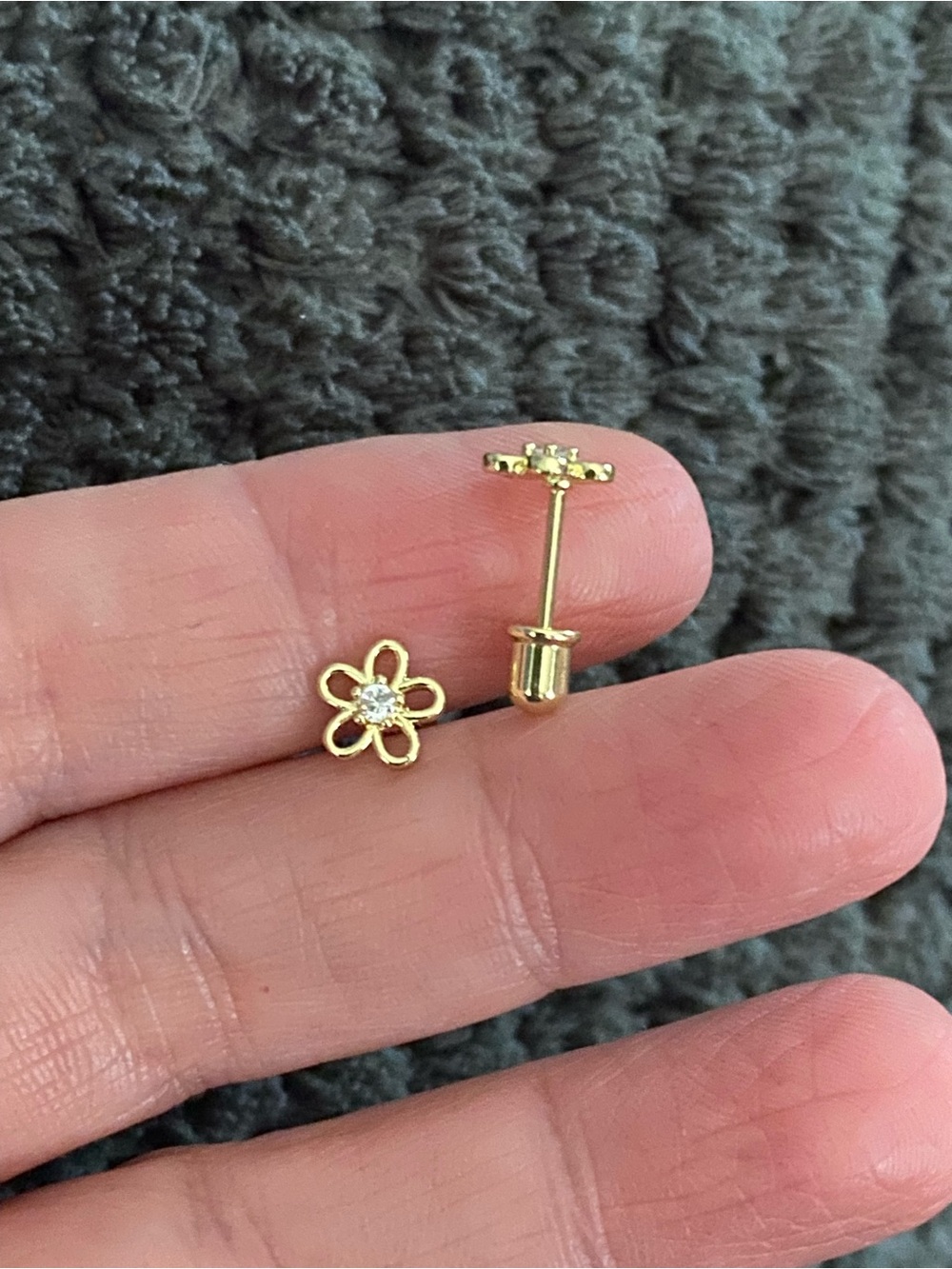 Gold Flower Stud Earrings with Cubic Zirconia - Women Jewelry